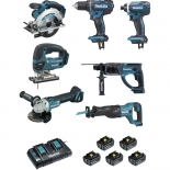 DLX7013PT1 Ensemble de 7 machines Makita + 1 sac de transport à roulette offert